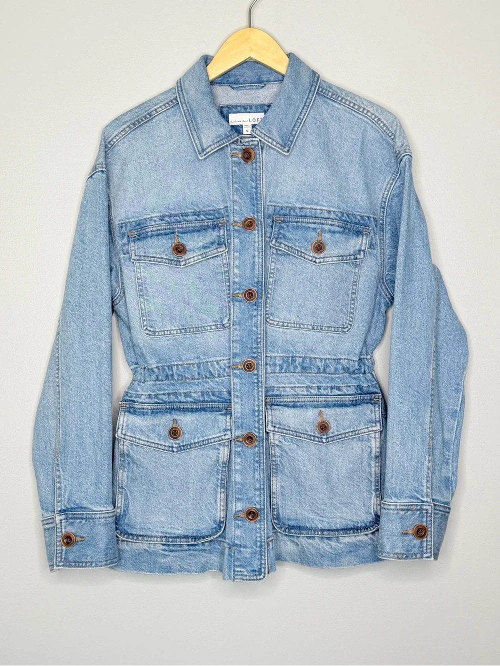 NEW LOFT Oversized Denim Long Sleeve Adjustable Waist Utility Jacket Size S - Picture 5 of 9